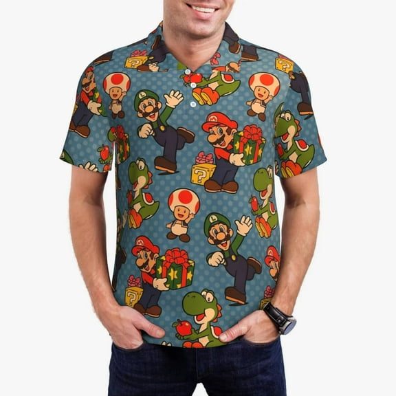 Saiise Mario Bw Mens Golf Shirt Moisture Wicking Dry Fit Mens Polo Shirts Dry Fit Performance Men's Golf Shirts Regular Fit Fashion Print