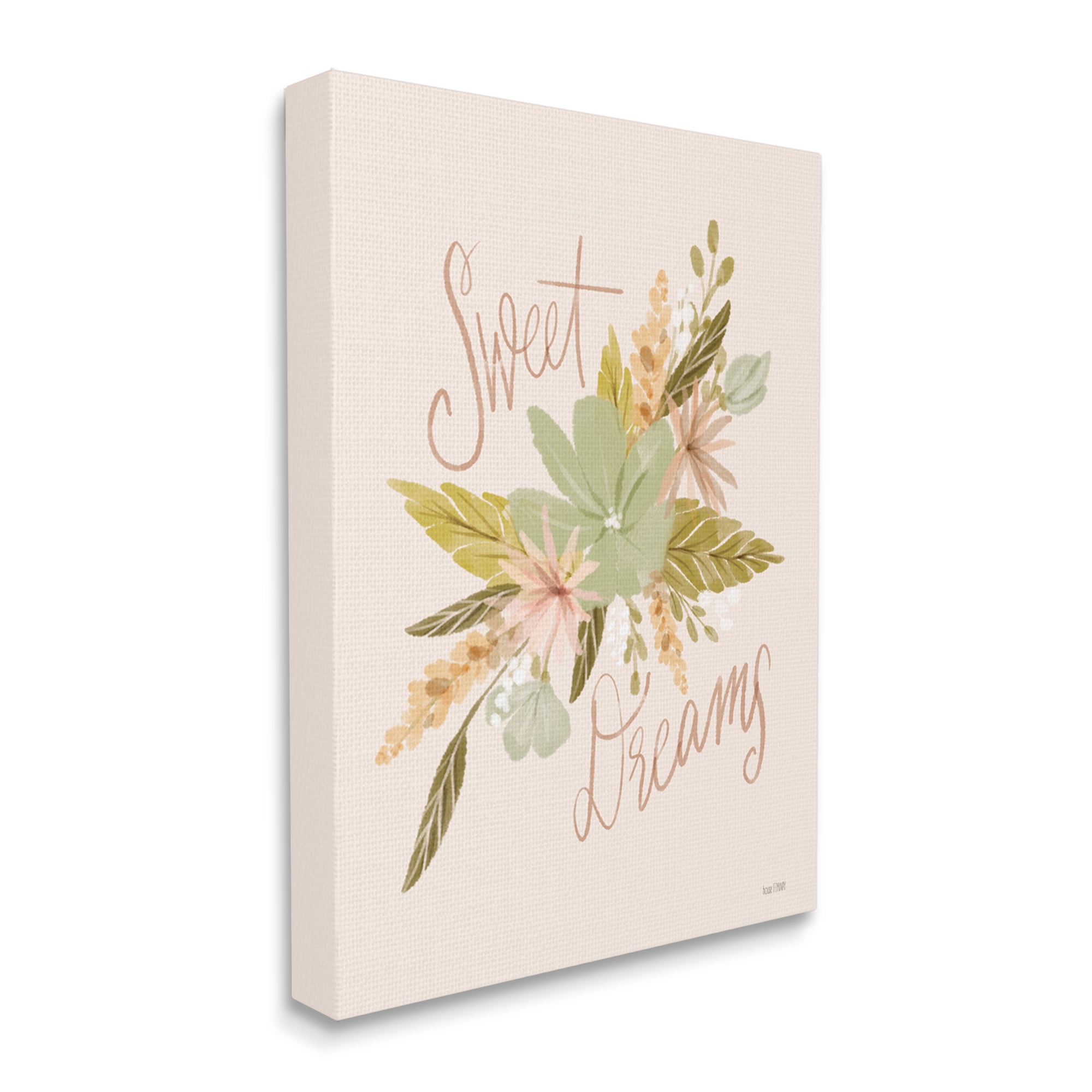 Stupell Industries Sweet Dreams Floral Phrase Botanical & Floral Painting Gallery Wrapped Canvas Print Wall Art, 16 x 20