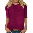 thumbnail image 1 of fheaev Hauts d'Été pour Femmes 2025 Vacances Sorties Col Rond Manches Mi-Longues T-Shirts Mignons Basiques Chandail Blouses Coupe Ample Tunique, 1 of 6