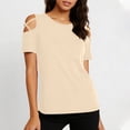 thumbnail image 3 of Dpjklzsn Women's Cutout Shoulder T-Shirt, Short Sleeve Crew Neck Cinched Waist Top, 3 of 8