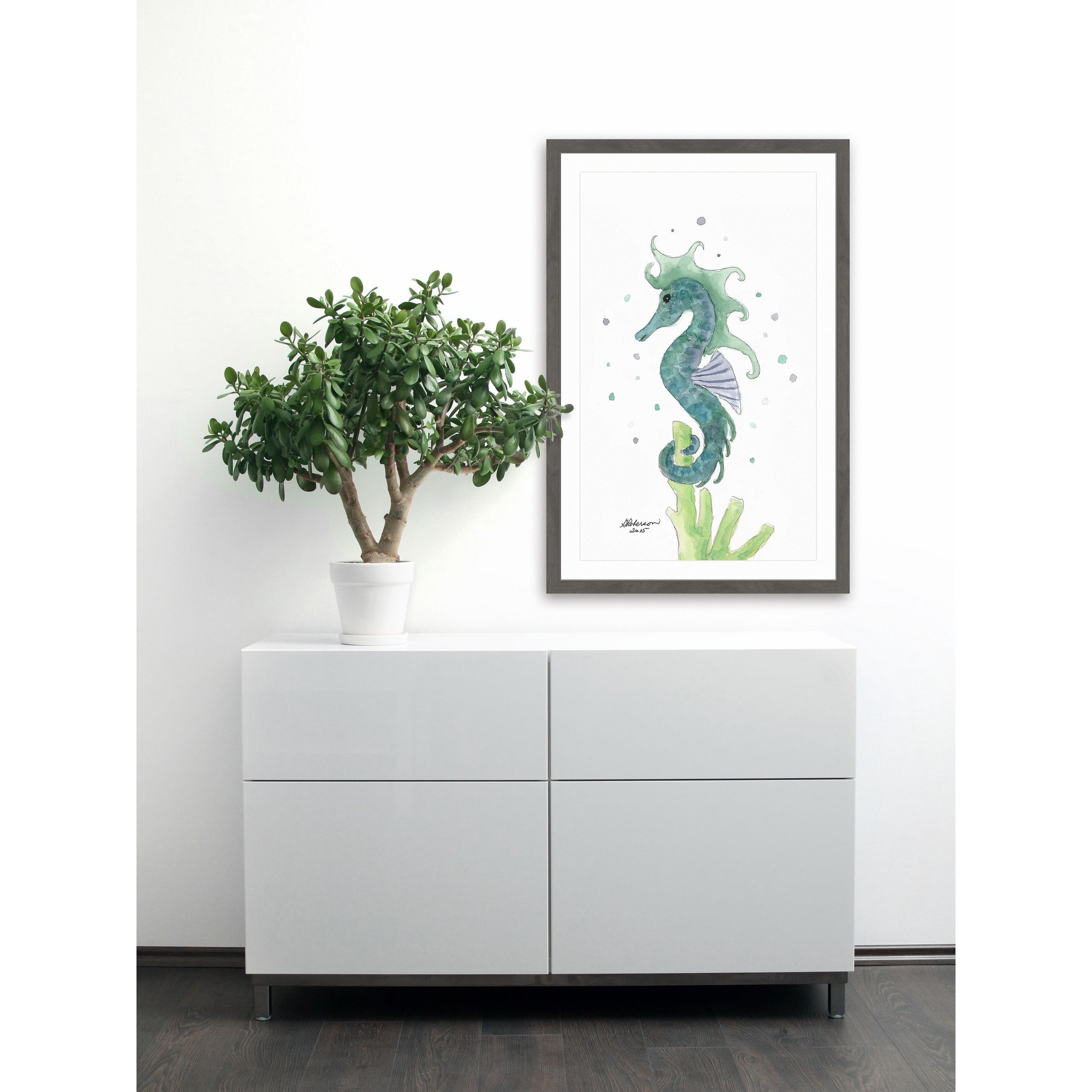"Blue Sea Horse" Framed Painting Print
