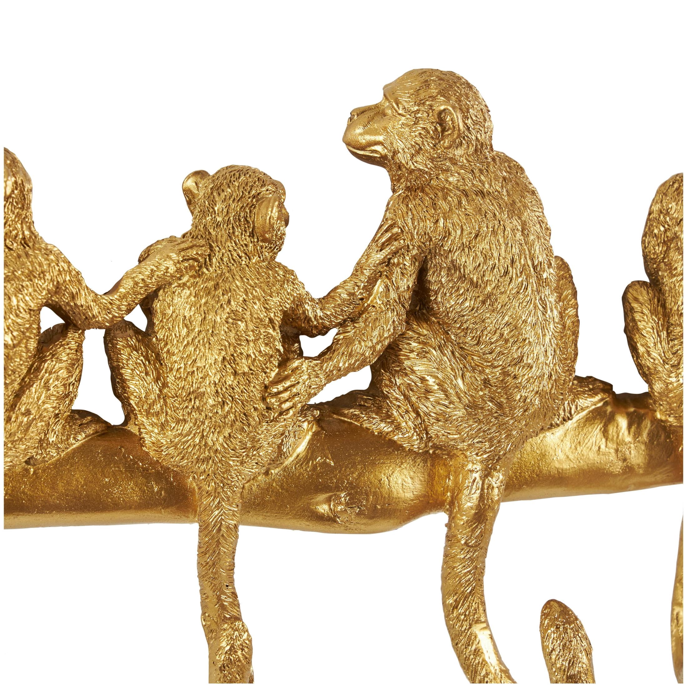 DecMode 27" x 8" Gold Polyresin Textured 8 Hanger Monkey Wall Hook, 1-Piece