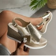 thumbnail image 2 of Kcodviy Sandales à Talon Compensé Épais à Bride Arrière Métalliques pour Femmes Sandales d'Été Bohèmes Sandales Tissées pour Femmes Espadrilles à Talon Compensé pour Femmes Sandales à Talons pour Femmes, 2 of 9