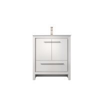 Lafarre 30 in W x 20 in D White Bath Vanity, White Quartz Top and Rose Gold Faucet Set
