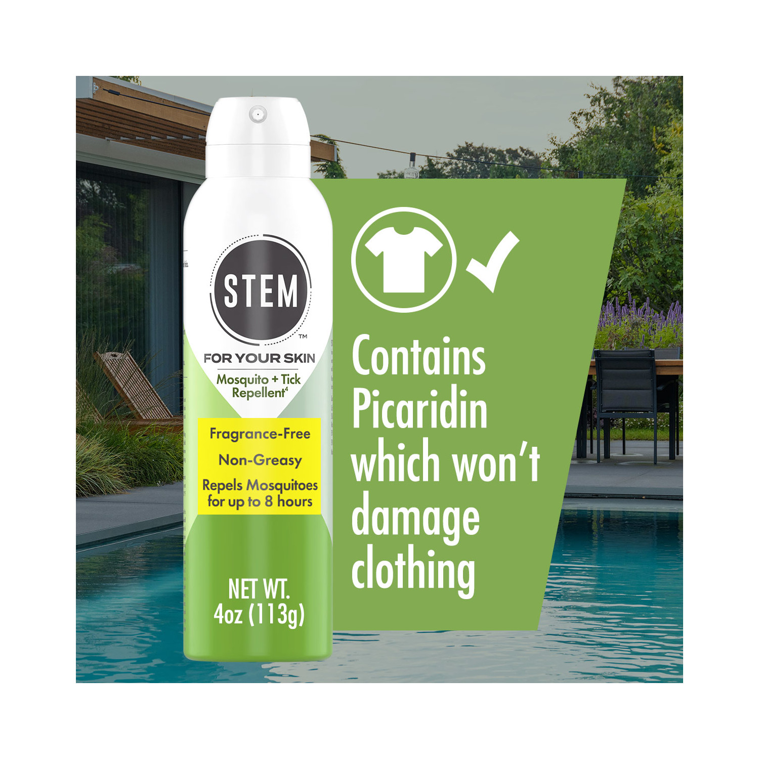STEM Mosquito & Tick Repellent Bug Spray For Your Skin, Fragrance-Free, 4 oz
