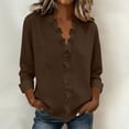 thumbnail image 1 of Craaazy Women's Relaxed Fit V Neck Blouse, Solid Color Long Sleeve Ruffle Accent Top, Loose Comfy Cotton Linen Tee for Work & Daily Wear Gifts, 1 of 6