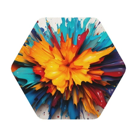 

Matuu Colorful Paint Print for Cup Coasters Set of 6 Leather Coasters Desk Coasters for Office Measures 4” x 4” Hexagon