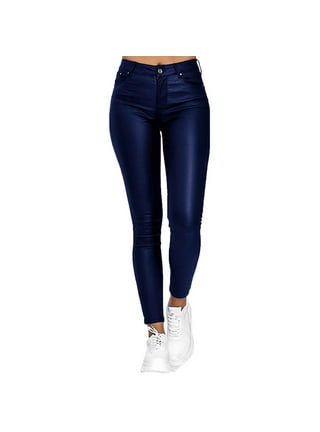 Womens Skinny High Waisted Jeans Coated Jegging Leather Look Pant 