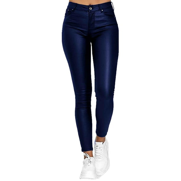 Faux Leather Leggings for Women High Waisted Pleather Pants Stretch Tights  Casual Trendy Leather Pants with Pockets A1 