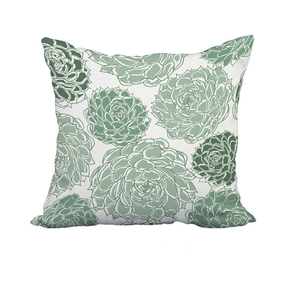 18 x 18 Inch Olivia Green Floral Print Decorative Polyester Throw Pillow with Linen Texture