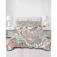 thumbnail image 2 of Full Size Quilt Bedding Set, Paisley Flower Reversible Summer Quilt 3 Pieces, Spring Watercolor Floral Leaf Plant Orange Lightweight Bedspreads Coverlets with 2 Pillow Shams for All Seasons, 2 of 5