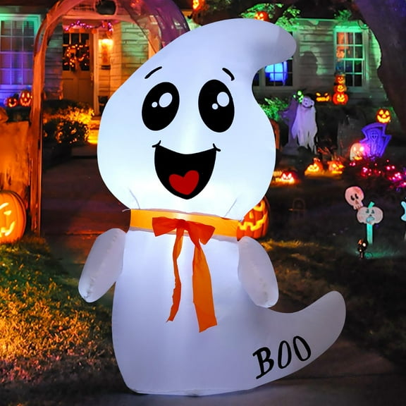 GOOSH Halloween Inflatables 4 FT Inflatable Ghost with Built-in LED Lights, Cute Ghost Blow up Halloween Decoration, Outdoor Halloween Decorations Blow up Ghost for Halloween Party Indoor Outdoor