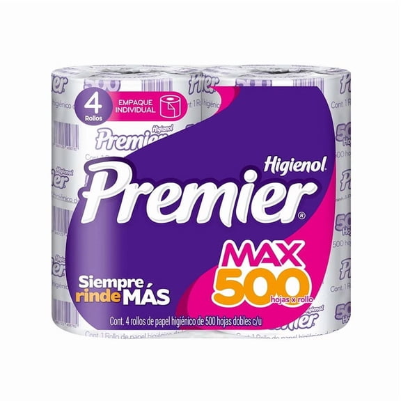 Papel higiénico Premier Max 4 rollos 500 hojas dobles