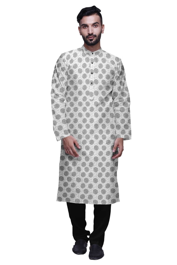 Printed Chinese Collar Casual Kurta With Churidar Mens Kurta Shirt