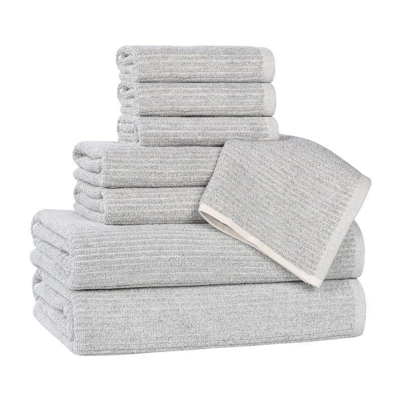 Superior Destin Viscose 8 Piece Cotton Blend Towel Set, Medium Weight Soft Towels, Platinum