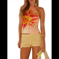 thumbnail image 2 of Top Corto Sin Mangas con Cuello Halter Y2K para Mujer, Estampado Floral, Espalda Abierta, Estilo Urbano de Verano Amarillo L, 2 of 9