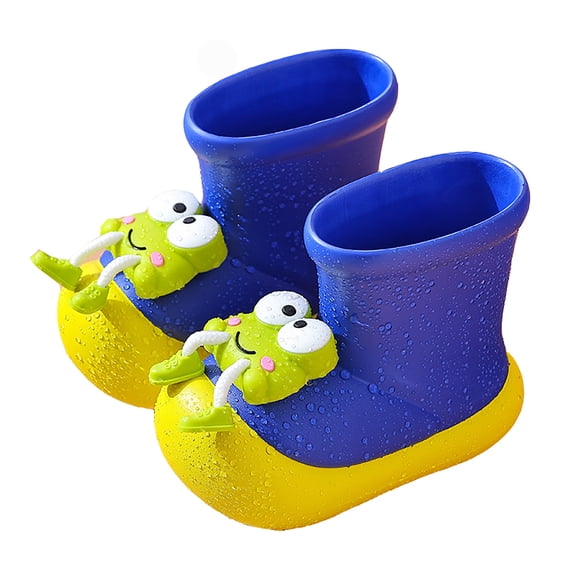Yuncity Toddler Rain Boots Boys Grils Ankle Water Shoes Waterproof Cute Cartoon Non- Outdoor Daily And Rainy Days Wear Unisex Toddler Boots Size 2-3 Years Blue