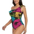 thumbnail image 3 of Picia Hawaii Palms Pattern Women's One Piece Swimsuits,One Shoulder Swimwear Asymmetric ,Ruffle Monokinis Bathing Suits,High Waisted Flattering Bathing Suits-Small, 3 of 8