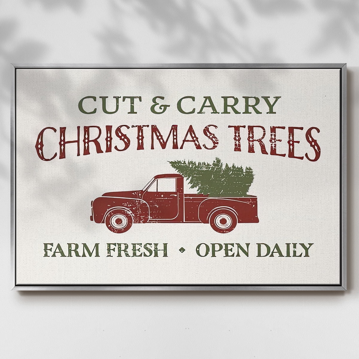 Christmas Farm Sign II - Framed Gallery Wrapped Holiday Canvas - 17 x 25 - Silver Frame