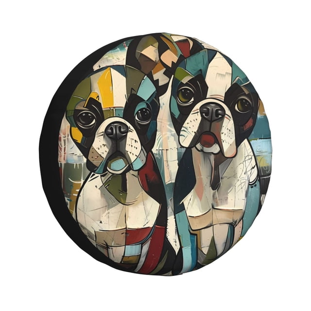 Fotbe Colorful Bulldog Duo Funda de Llanta de Repuesto con Estampado, Engrosada, Ajuste Universal para Jeep, Remolque, RV, SUV, Camión-15 inch