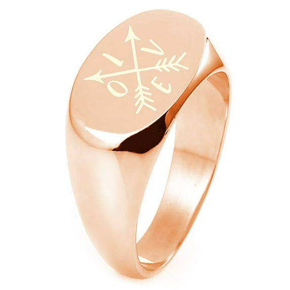 Sterling Silver Love Arrow Compass Engraved Oval Flat Top Polished Ring