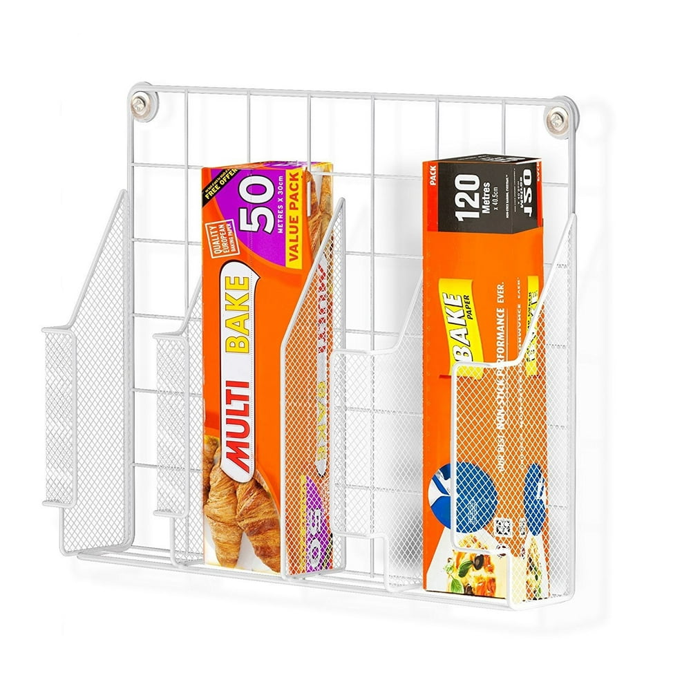 Home Intuition Wall Door Mount Kitchen Wrap Organizer Rack, White