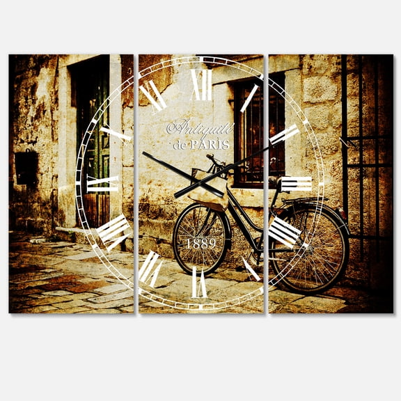 Designart 'Bicycle with Shopping Bag' Mediterranean wall clock