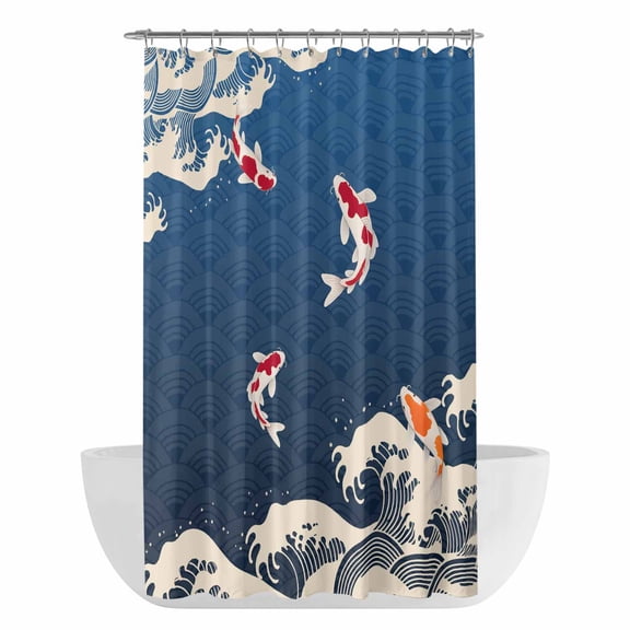 Xipuska Coastal Wave Shower Curtain - Water Repellent Fabric Shower Curtains Washable, Japanese Style Ocean Fish Blue Decorative Polyester Cloth Bathroom Curtains Modern Bath Decor 36"x72"