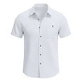 thumbnail image 4 of BangWanChi Men's Solid Color Lapel Collar Shirt Summer Short Sleeve Button Down Top with Chest Pocket for Men, 4 of 5