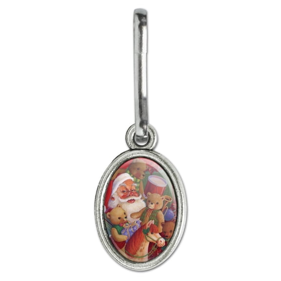Christmas Holiday Santa Teddy Bears Toys Antiqued Oval Charm Clothes Purse Suitcase Backpack Zipper Pull Aid