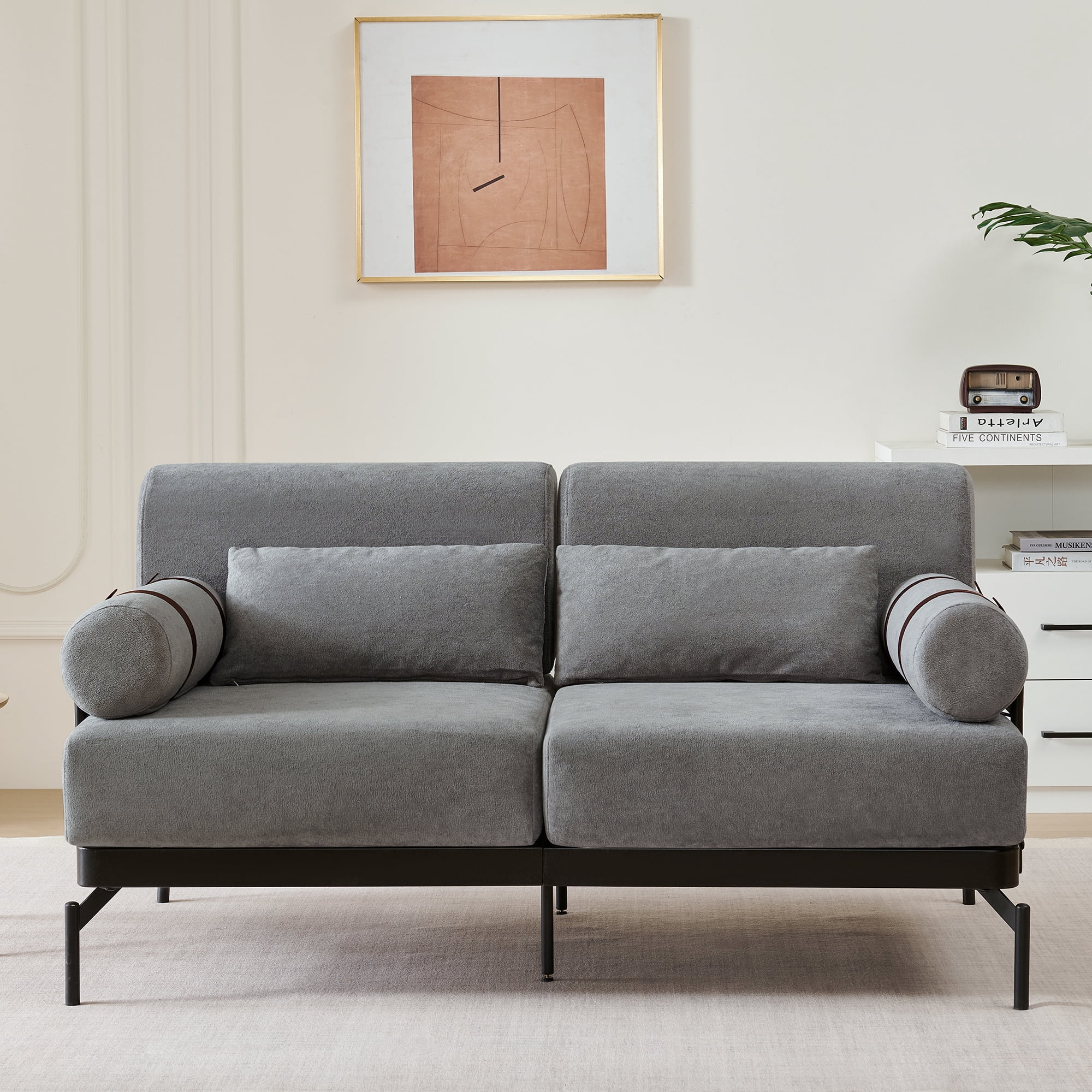 Euroco Modern Loveseat Sofa with Cylindrical Armrests, USB Charging Ports, Thick Cushions, Steel Frame & High Legs – 59" Wide, Chenille Upholstery, Easy Assembly