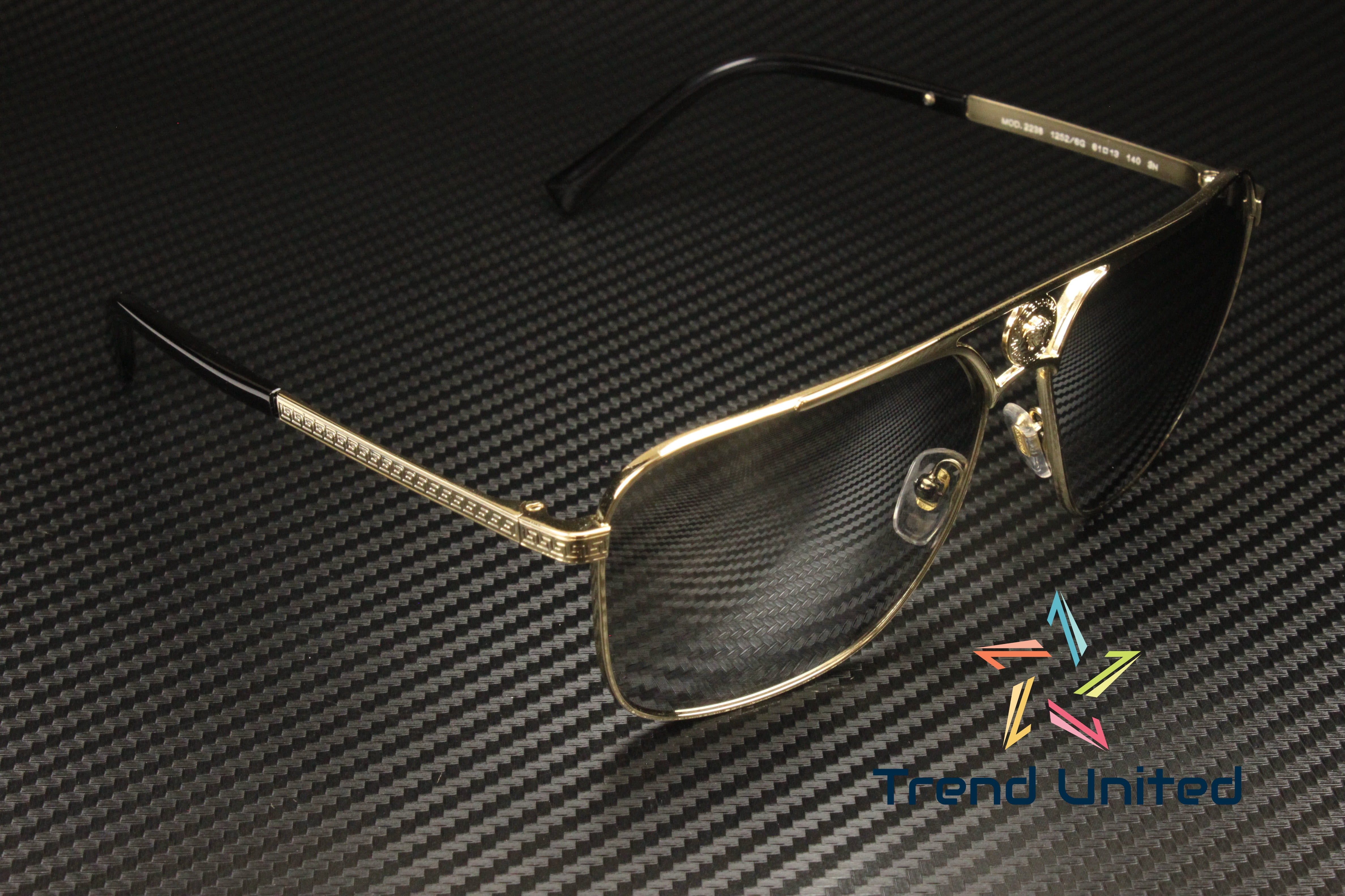 Versace VE 2238 Metal Unisex Rectangle Sunglasses Pale Gold 61mm Adult