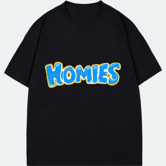 Black T Shirt Homies Print Graphic Tee Casual Streetwear Fashion Unisex Top For Men And Women