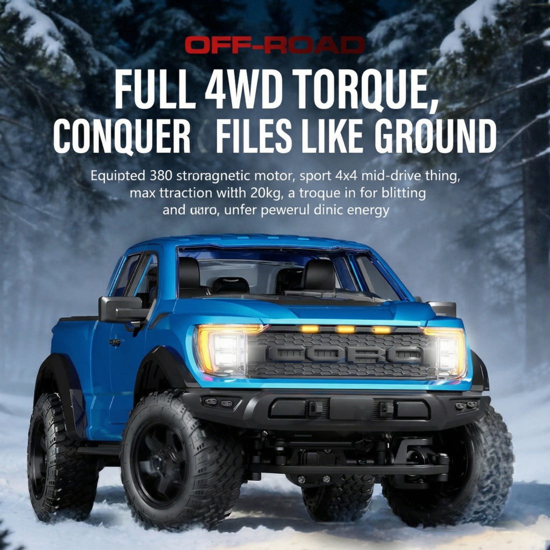 R12-01Q 1:12 Scale Off-Road Pickup RC Car, 2.4G Proportional Throttle & Cruise Control RC Crawler with LED Light System, All-Terrain Drift Model for Adults - RTR