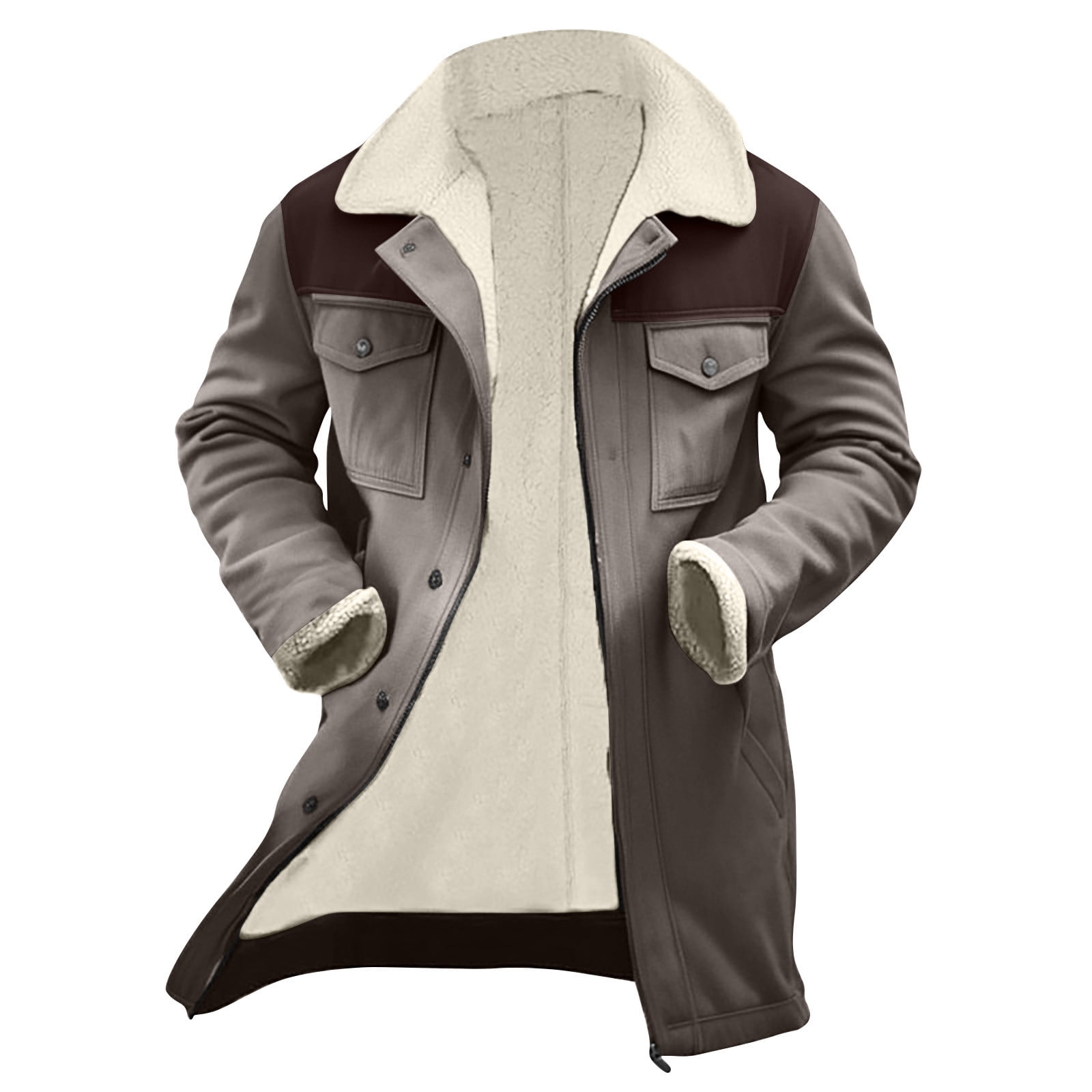 Miluxas Mens Faux Leather Jacket Cozy Sherpa Fleece Lined Bomber Jackets Winter Coat Suede Faux Fur Trench Coat
