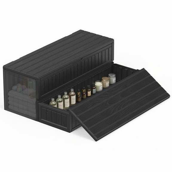 CAMMOO SPA Hot Tub Steps Stairs with Double-Decker Large Storage, Outdoor/Indoor, Fully Sealed, Snap-Together Assembly, Black