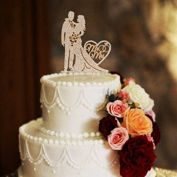 Tineasur Engagement Party Cake Decorations Zinc Alloy Golden 1 PCS Wedding Topper for Couples