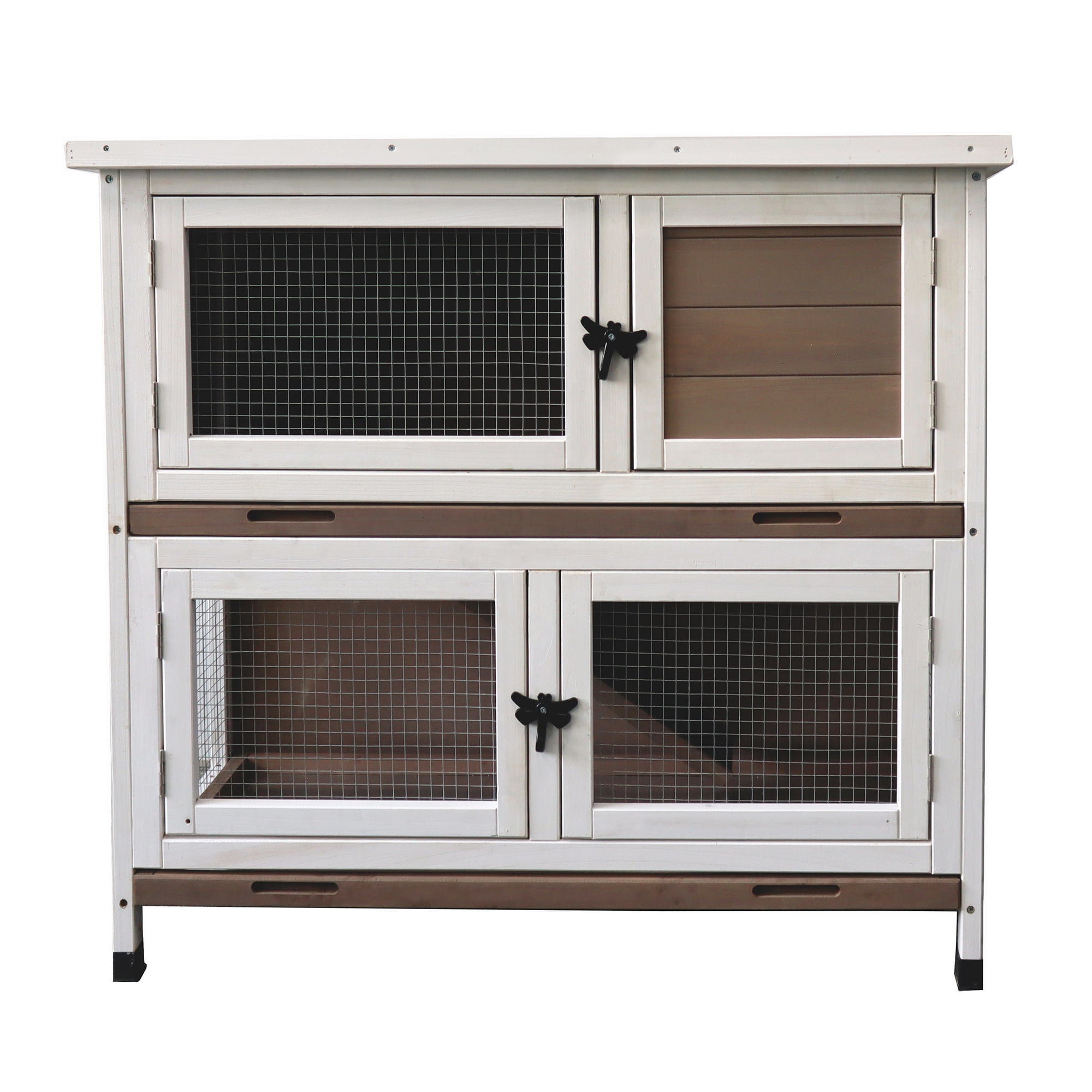 Pefilos 36" Solid Wooden Rabbit Hutches with Easy Clear Tray Wheels 2-Layer Rabbit Cages for Outdoor Hen House Open-able Roof, Brown Pefilos 36" Solid Wooden Rabbit Hutches with Easy Clear Tray Wheels 2-Layer Rabbit Cages for Outdoor Hen House Open-able Roof, Brown
