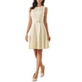 thumbnail image 2 of INSPIRE CHIC Work Dresses for Womens Sleeveless Elegant Pleated Neck Knee Length A-line Dress S Beige, 2 of 6