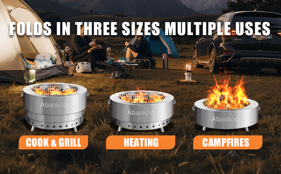 Smokeless Fire Pit for Outdoor - 19.5" Portable Stainless Steel Fire Pit with Foldable Design & Carry Bag Adjustable Height for Camping, Backyard, BBQ, Bonfires.