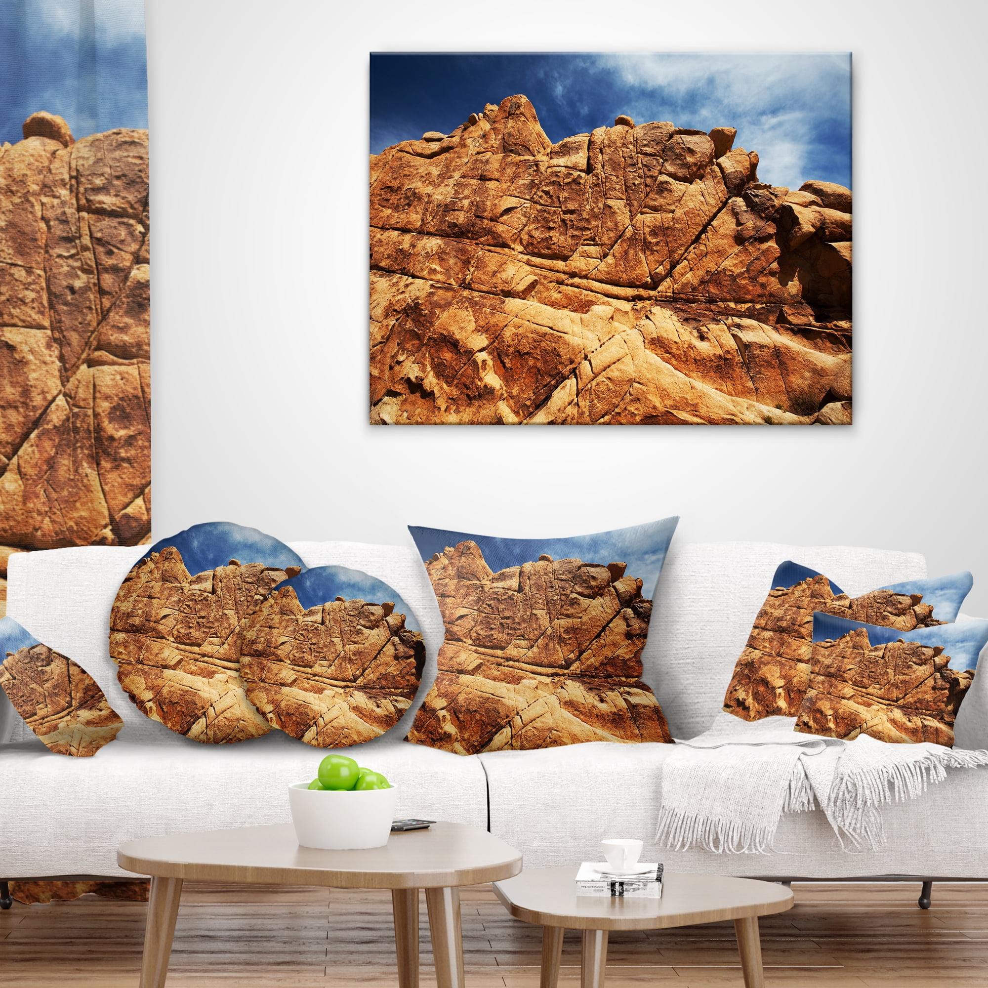 Designart Rocky Terrain under Blue Sky - African Landscape Printed Throw Pillow - 16x16