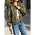 thumbnail image 2 of Womens Oversized Leather Bomber Jackets Cap Sleeve Zip Up Motorcycle Coats with Pockets, 2 of 6