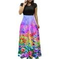 thumbnail image 2 of SMihono Robe Maxi Bohème d'Été pour Femmes Grande Taille Robe d'Été Colorée à Imprimé Floral Manches Courtes Robes de Plage Décontractées Maxi Robe de Plage, 2 of 5