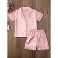 thumbnail image 3 of Hirigin Kids Baby Girl Boy Satin Pajamas Set Button Down Sleep Shirt Top and Shorts Bottoms Sleepwear Loungewear Clothes, 3 of 7
