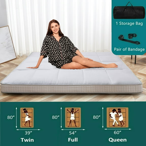 ABORON 5 Inch Thicker Futon Mattress , Padded Japanese Floor Mattress for Adults , Extra Thick Folding Sleeping Pad with Bandage and Storage Bag ( Twin , Gray )