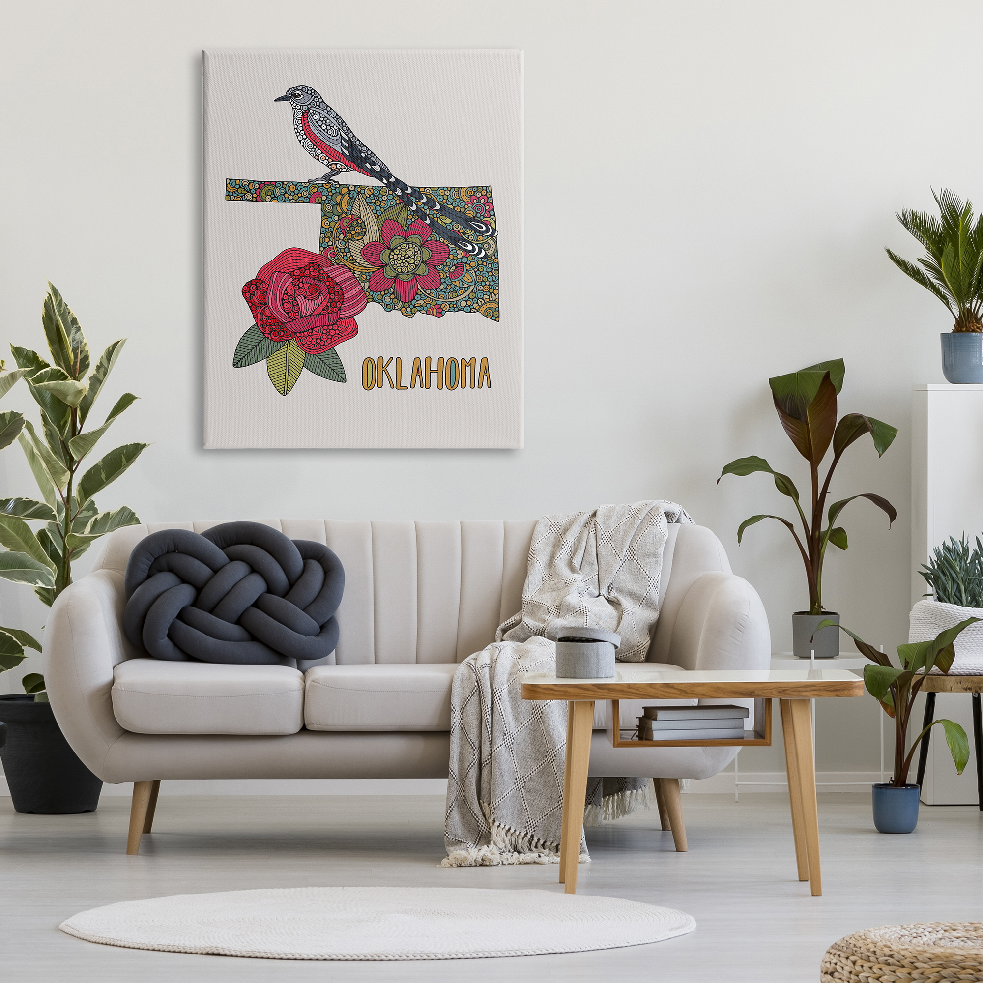 Stupell Industries Oklahoma State Bird & Flower Detailed Floral Pattern Graphic Art Gallery Wrapped Canvas Print Wall Art, Design by Valentina Harper