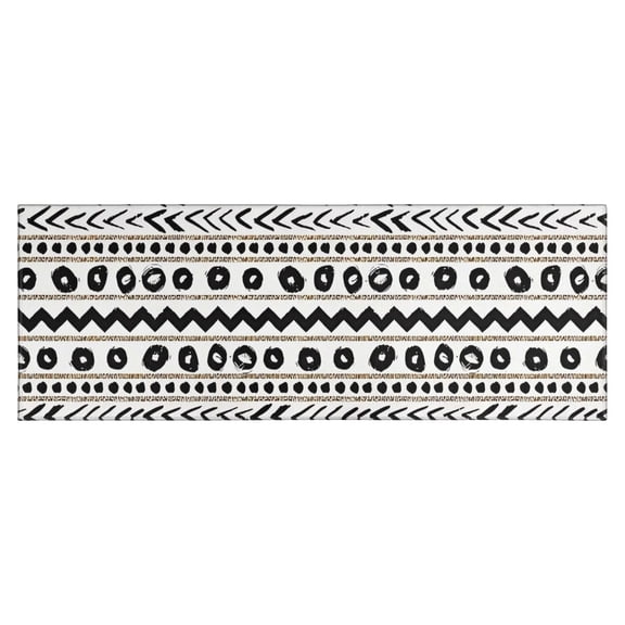 White Geometric Zigzag Circle Pattern Kitchen Rug Mat,Kitchen Runner Rugs Non Skid Washable,Decorative Kitchen Floor Mats for Kitchen,Sink,Laundry,17"X47"