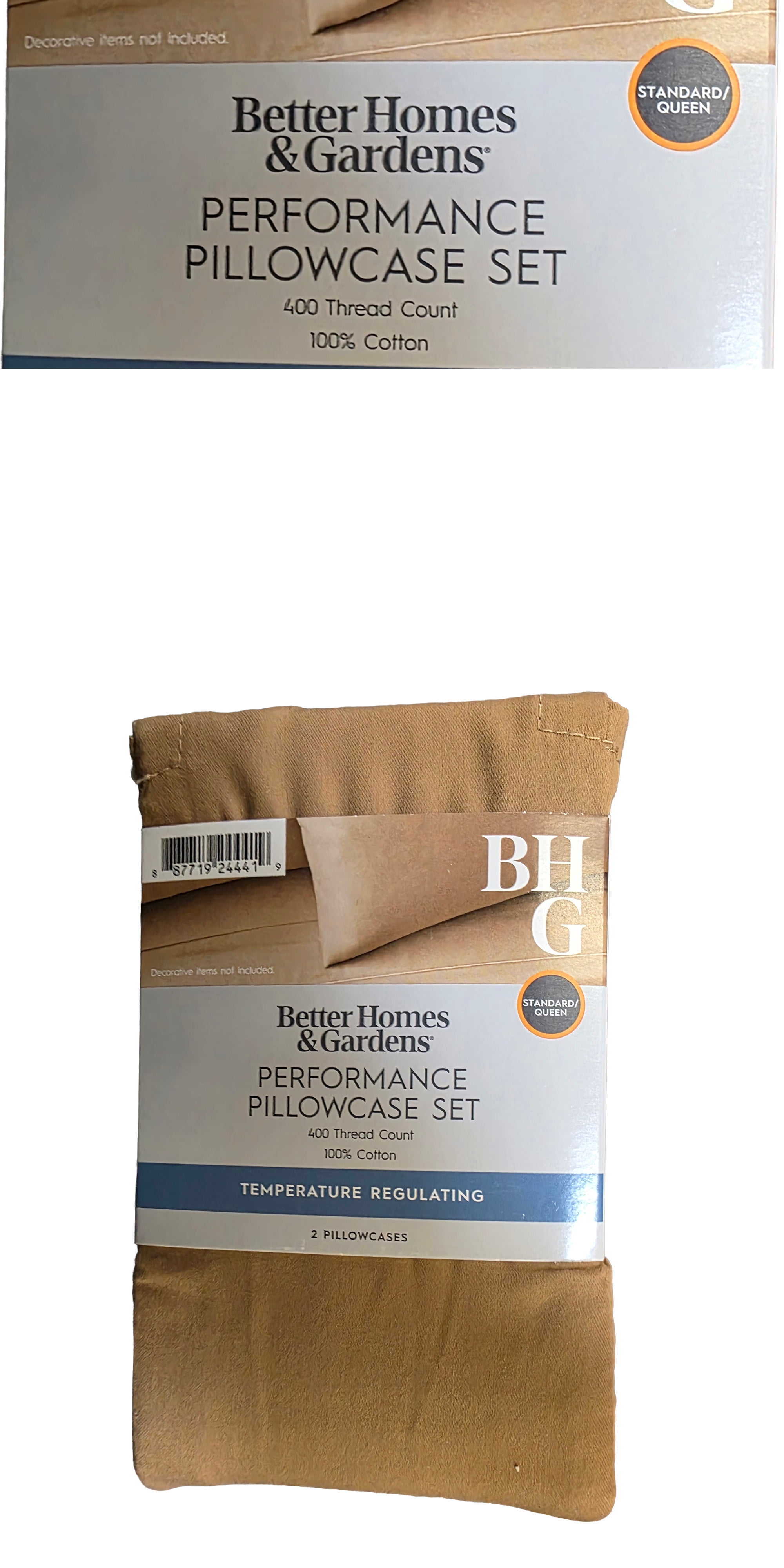 Better Homes & Gardens 2-Piece 100% Cotton 400 Thread Count Dark Caramel Performance Pillowcase Set, Standard/Queen
