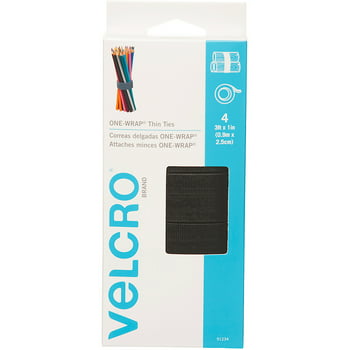 VELCRO Brand ONE-WRAP Cable Ties | Black Cord Organization Straps | Thin Pre-Cut Design | Wire Management for Organizing Home, Office and Data Centers, 3 ft x 1 in Thin Tie, 4 Count, Black