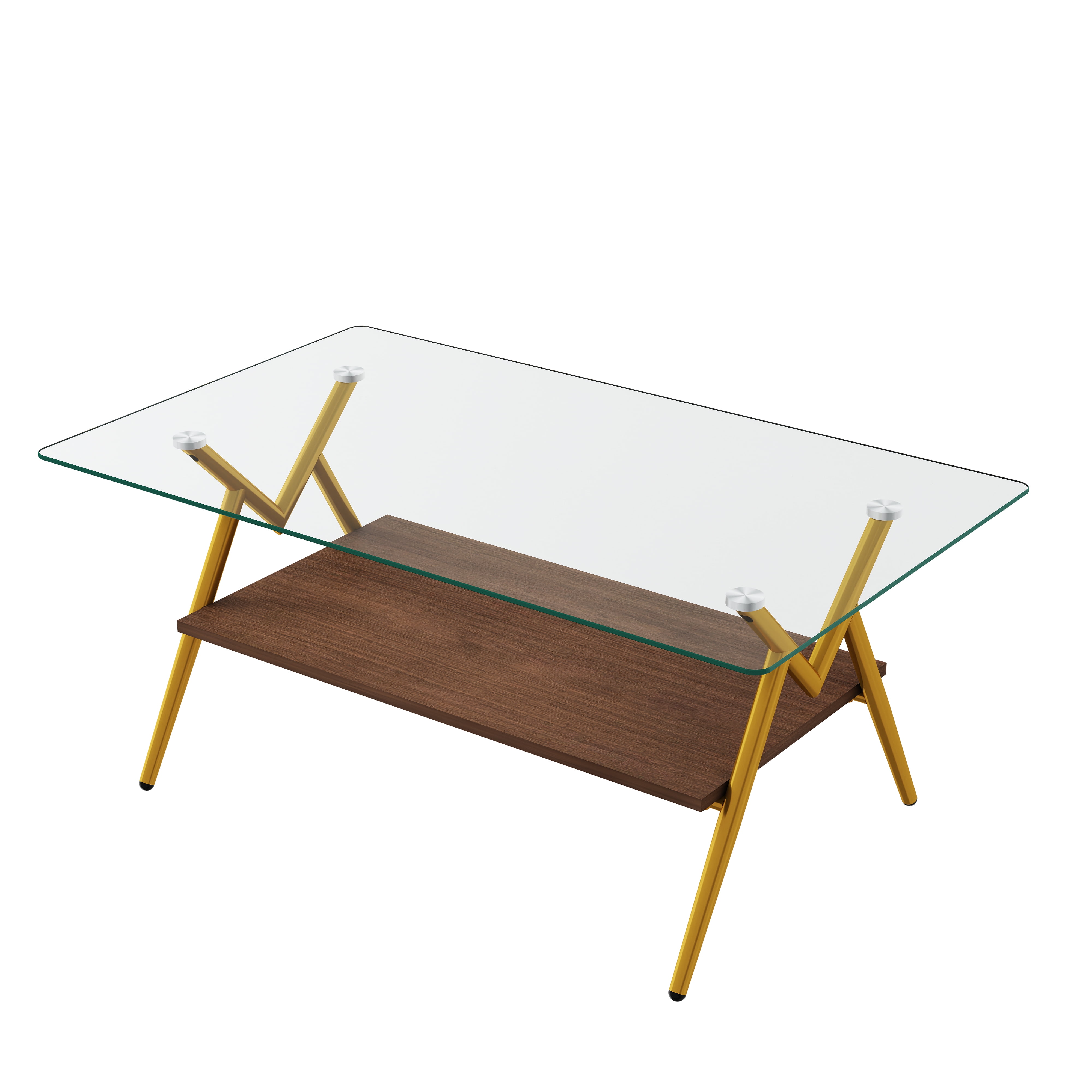 MAYEERTY Rectangle Coffee Table with Tempered Glass Top and Gold Metal Legs